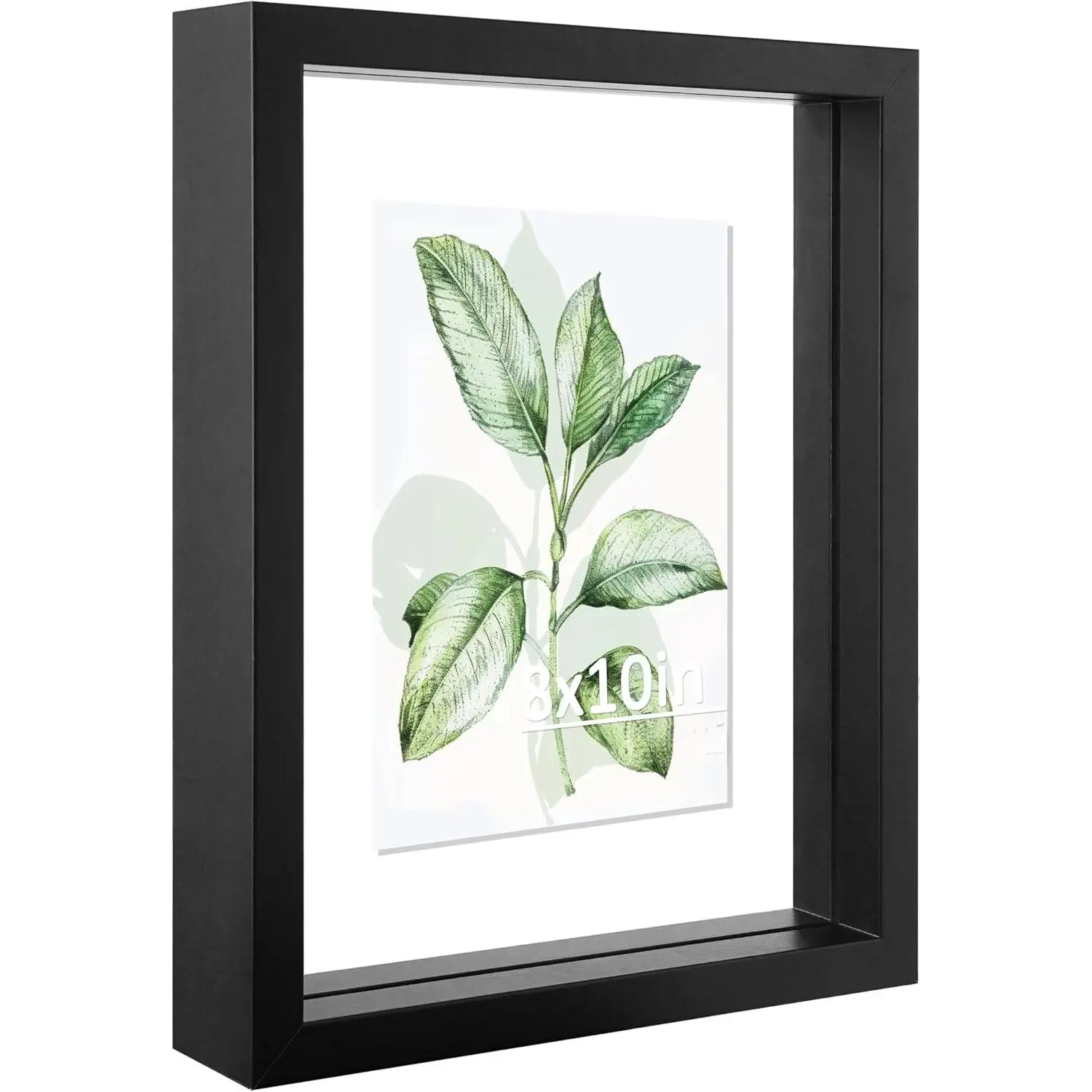Black 8"x10" Floating Picture Frame, Double Plexiglass MDF Frame Fits 5"x7"/4"x6" Photos for Wall & Tabletop