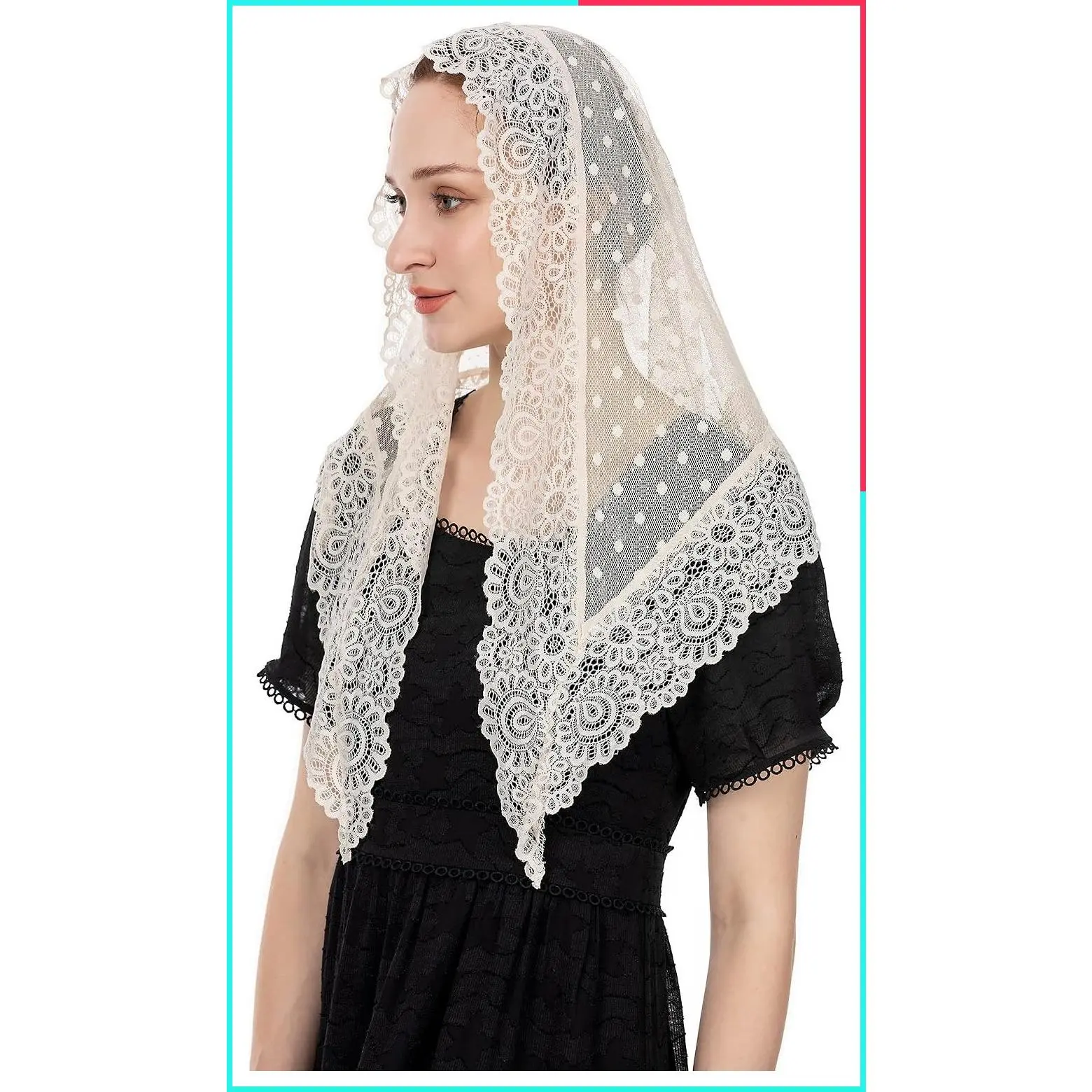 Vintage Inspired Triangle Lace Chapel Veil, Catholic Mass Head Covering Scarf Mantilla for Church