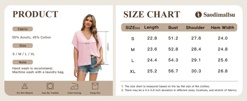 Saodimallsu Womens Fall Oversized Cardigans Batwing Short Sleeve Lightweight Button V Neck Casual Knit Sweater Tops