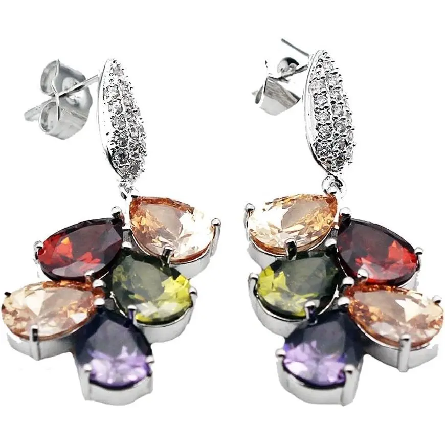 Women's Drop Earrings, Classic Multi Gemstones Dangle Earrings with Amethyst Garnet Ruby Blue Sapphire (Earring)