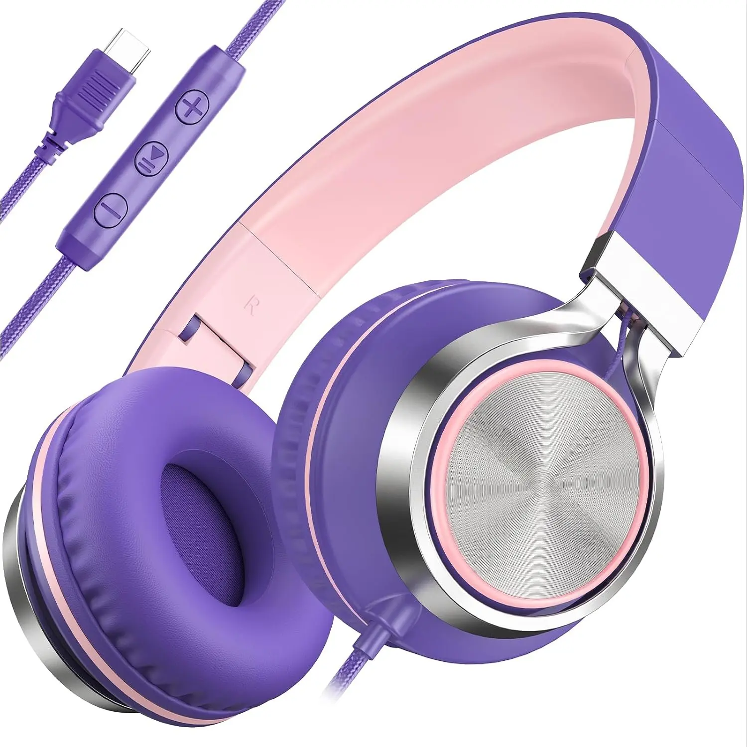 USB C Headphone for  & Adults Over-Ear Headphone with  Mic | Adjustable Wired Headphones for School, Comfort Ear Cups, Hi-Fi Stereo, Cord for  17, iPad, Tablet, Laptop, Travel