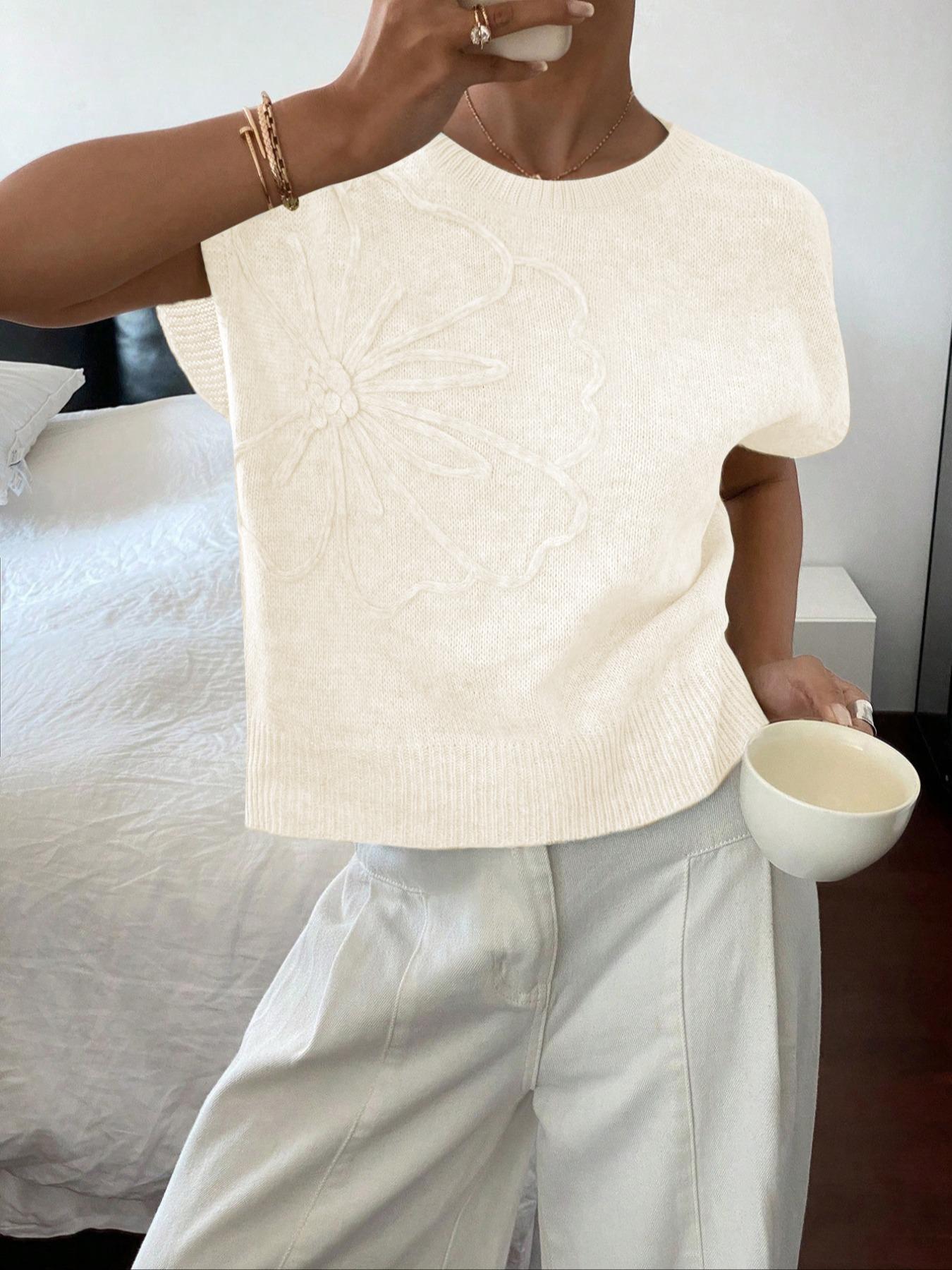 Elegant Round Neck Knit Vest for Women, Spring/Summer Loose Fit Sweater Vest, Stylish Casual Plain Pullover Top