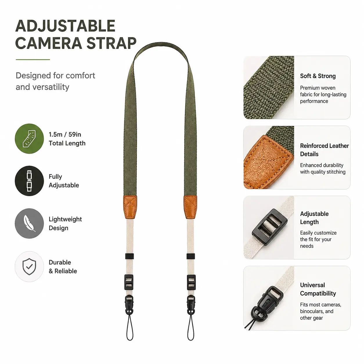 Adjustable Narrow-Profile Single Strap - Lightweight Ergonomic Camera Accessory for Sony DSLR, Mirrorless Cameras with Crossbody Wear Option, Quick-Release Mounting System, Accessories