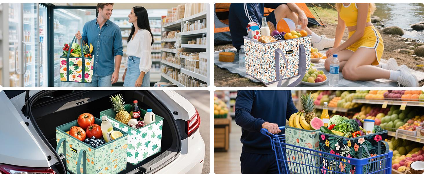 3-Pack Reusable Grocery Bags,Large Grocery Tote Bag Water Resistant Shopping Bags Foldable Grocery Bag for Shopping  Clothes,Shoes and Picnic