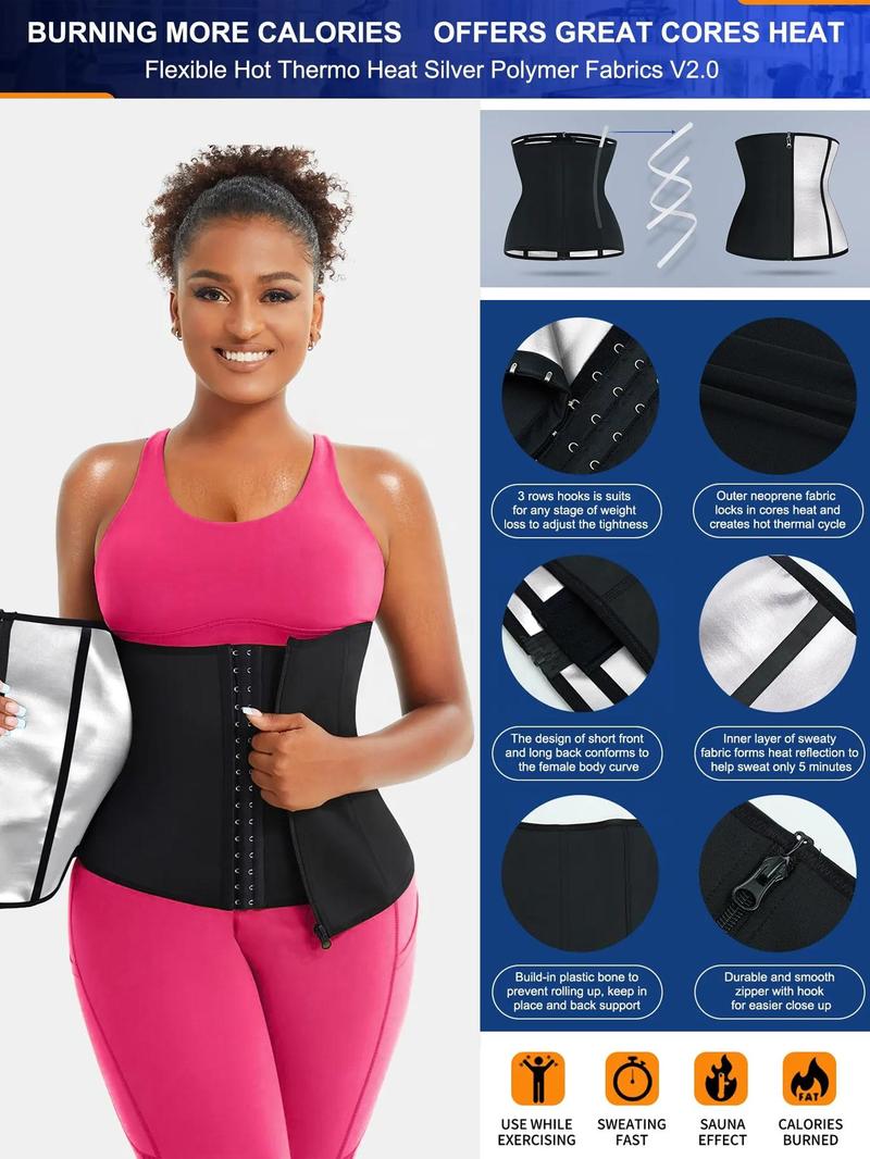 Women's Adjustable Hook & Eye Zipper Sauna Waist Trainer, Sweat-Enhancing Tummy Control Shaper, Shapewear Belt, Waist Cincher for Women