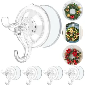 5 Pack Heavy Duty Wreath Hangers for Front Door, Removable No Damage Suction Cup Hooks for Christmas Garland, Fits All Surfaces Holds up to 11 Lbs