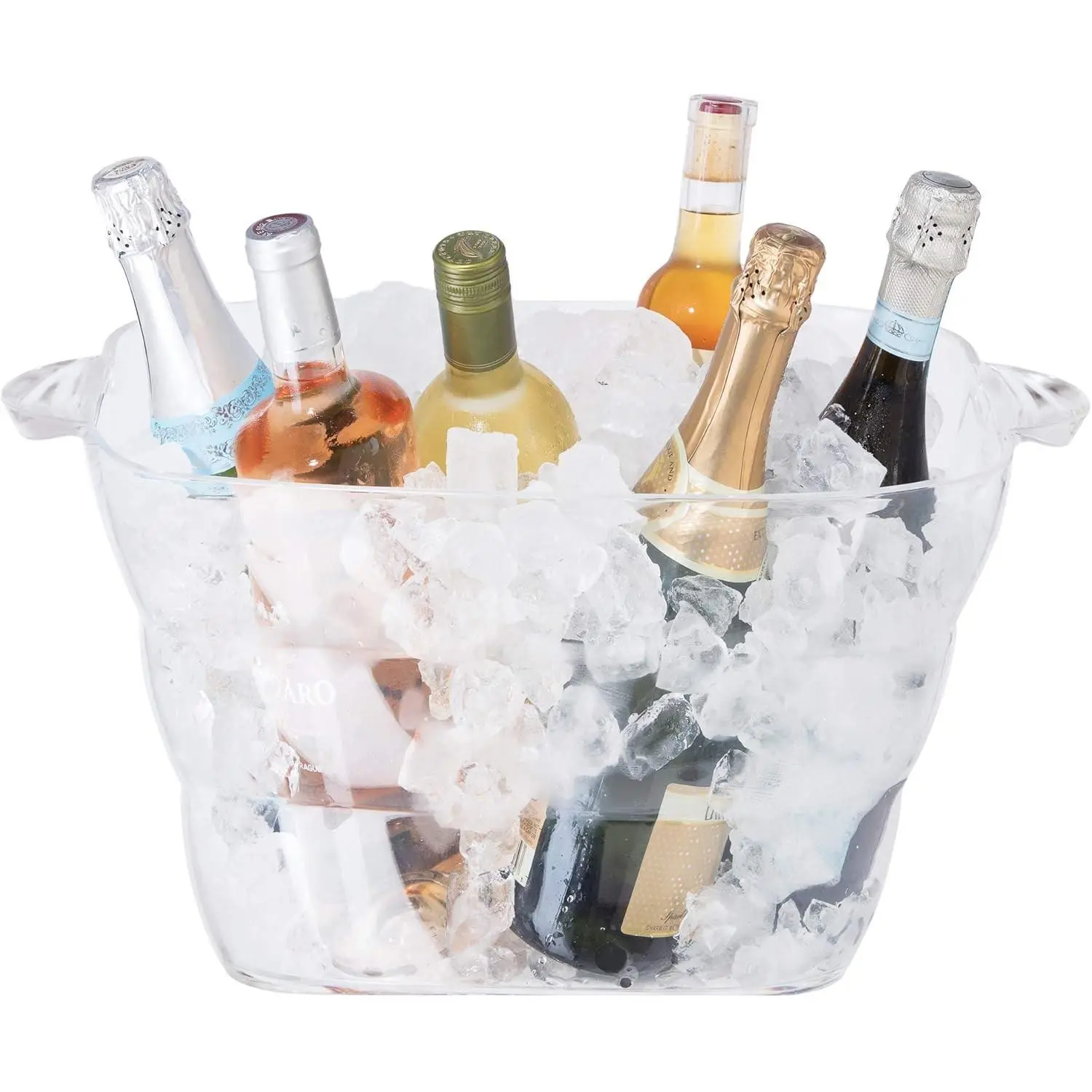 OGGI Clear Acrylic Square Party Tub with Handles, 16.75" x 14" Beverage Ice Cooler for Wine Beer, Drink Tub Ideal for Indoor & Outdoor Bars & Parties