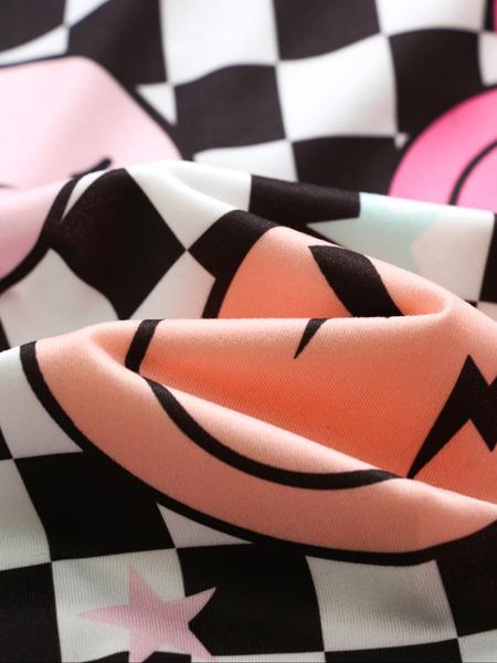 Women's Sleepwear Set, Smiley Face Print Pajamas, Lapel Button Short Sleeve Top & Elastic Shorts, Casual Fitted Nightwear