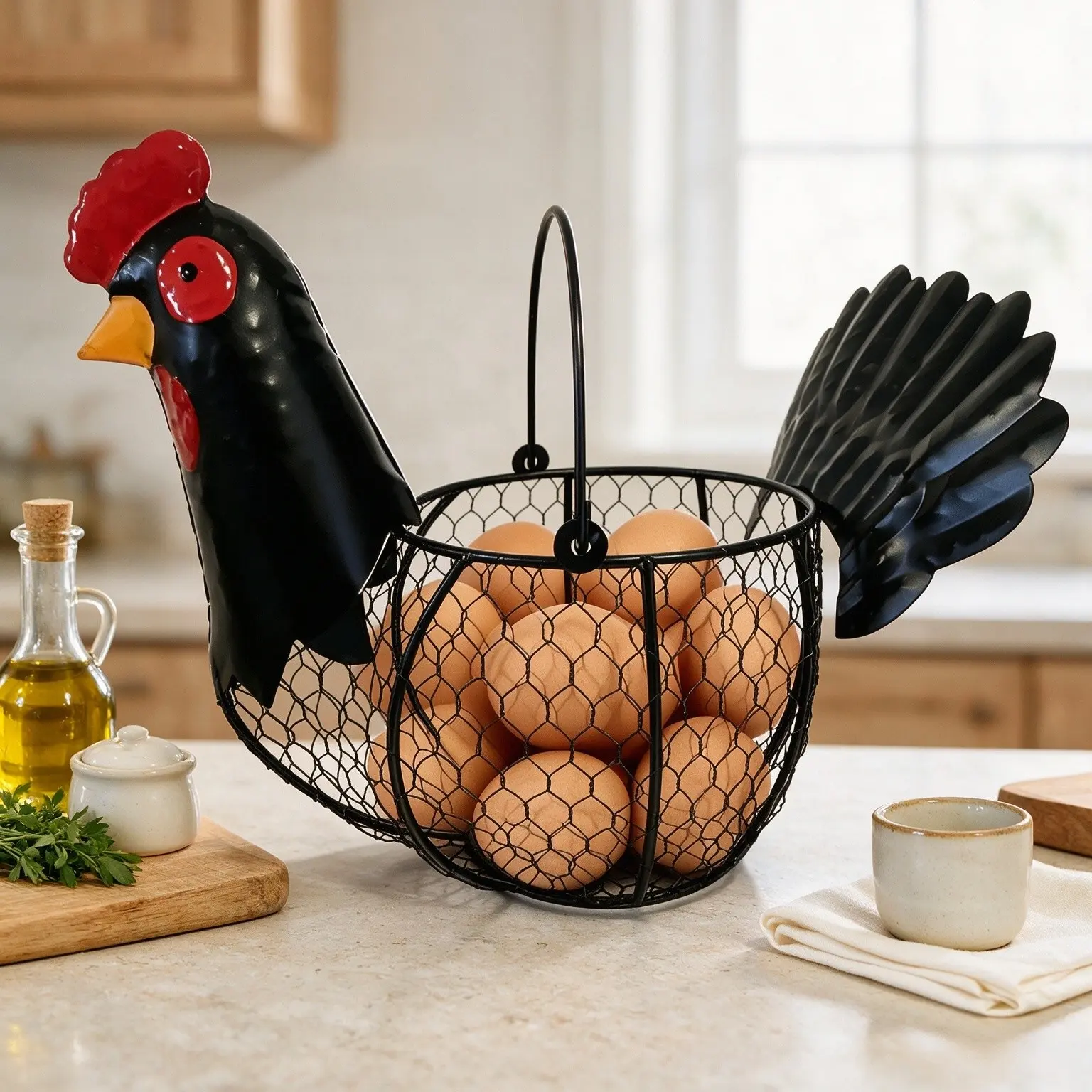 Iron Chicken Egg Storage Basket, Snack Mesh Iron Decorative Item, Kitchen Egg Ginger Garlic Organizer, Chicken Shape Storage Basket
