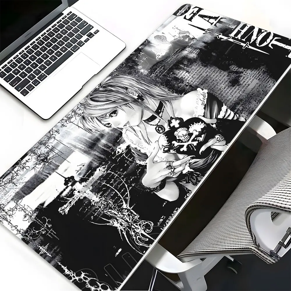 Y2K Black White Anime Girl  Extended Large Gaming Mouse Pad, Non-Slip Rubber Base Stitched Lock Edge Desk Mat, Durable Computer Accessory for Home, Office,Gaming Setup,Aesthetic Desk Accessories,Idea Gift for Gamer,Anime Lovers
