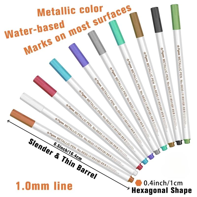 10 Colors Metallic Markers Fine Point Metallic Marker Pens for Black Paper, Rock Painting, Easter Egg, Halloween Pumpkin, Card Making, Metal, Ceramic, Wine Glass, Art Supplies, Colored Markers Set