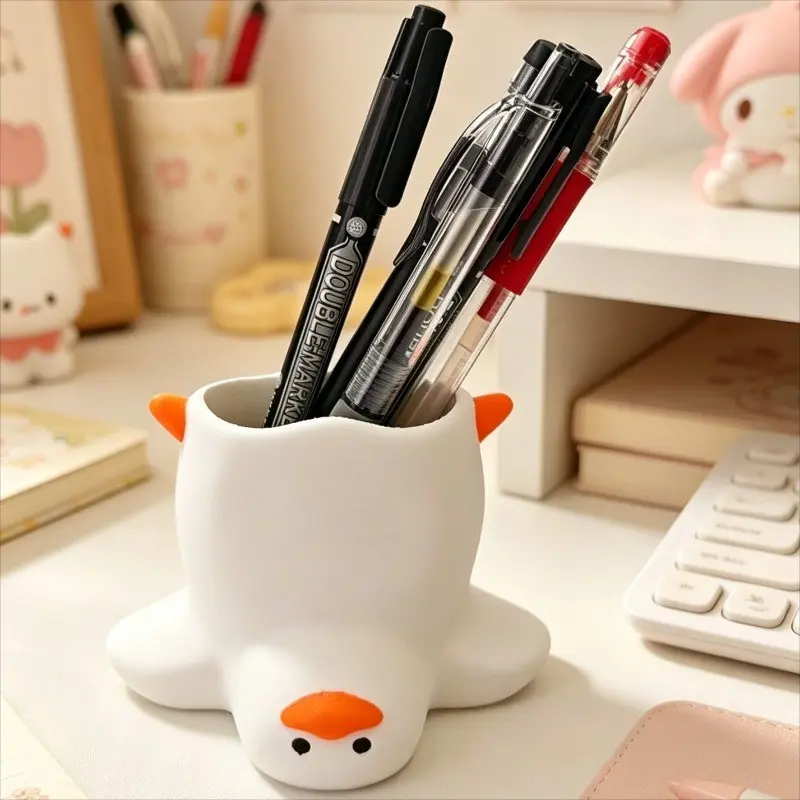 Funny Duck Pen Holder and Pencil Cup, Pla Eco-Friendly Material, Cute 3D Duck Design, Desk Organizer for Pens, Pencils, Brushes