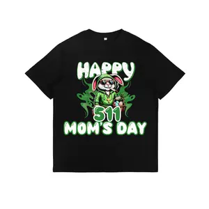 NEW[100% Cotton] Mother’S Day Bunny T-Shirt - Adorable Rabbit Graphic, Black Cotton Short Sleeve Tee, Perfect Gift For Mom, Casual & Comfortable For All Seasons Golf Gift T-Shirt For Men And Women
