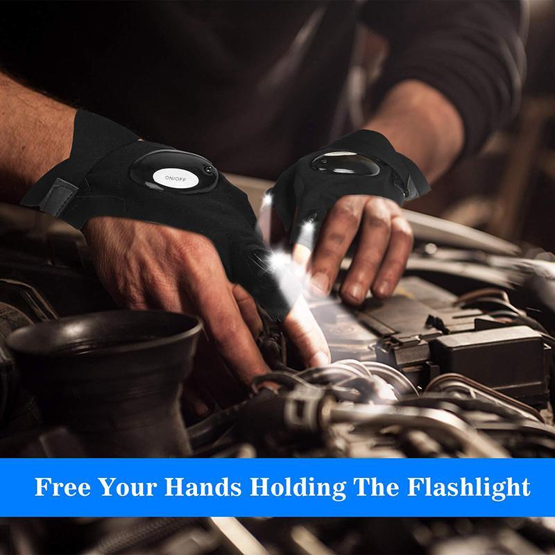 LED Flashlight Gloves, 1 Pair Fishing Flashlight Gloves for Men, Gloves with Lights for Camping Fishing Repairing, Valentine's Day Gift, Fathers Day Gift