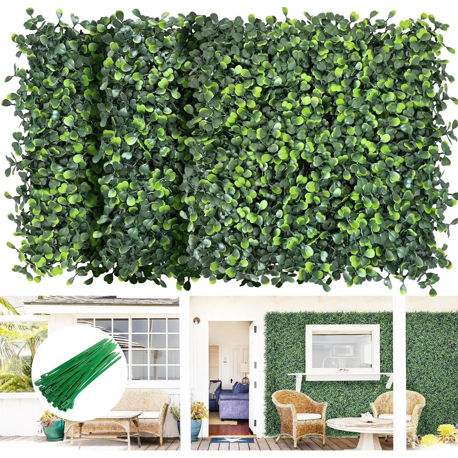 TTTM UV-Resistant High-Density PE Artificial Grass Wall Panel Set, 10"x10" 6-Piece Faux Boxwood Hedge Screens with Interlock Connectors for Patio, Fence Indoor Outdoor Decor, 10"X10" Size