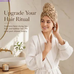 2PCS Vintage Leopard Print Microfiber Hair Turban, Button Fix Design Super Water Absorbent Quick Dry Hair Wrap Cap, Soft Comfortable Shower Bath Hair Drying Towel, Women Bathroom Daily Hair Care Essentials