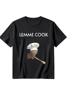 Lemme Cook Chef Cat Viral Meme Tee, Funny Animal Print Long Top, Casual Fitted Unlined Clothing, Home & Leisure Wear