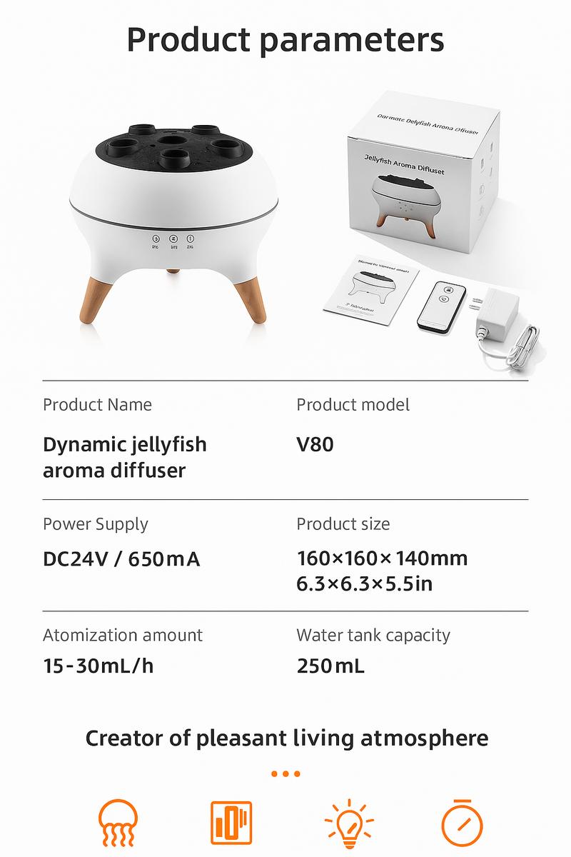 Dynamic Jellyfish Aroma Diffuser 250ML with 7-Color Lights Remote & Touch Control Ultrasonic Aromatherapy for Home Bedroom Office Hotel Sound-Reactive Dancing Mist Dual Control 4H/8H Timer Family-Safe Leak-Resistant