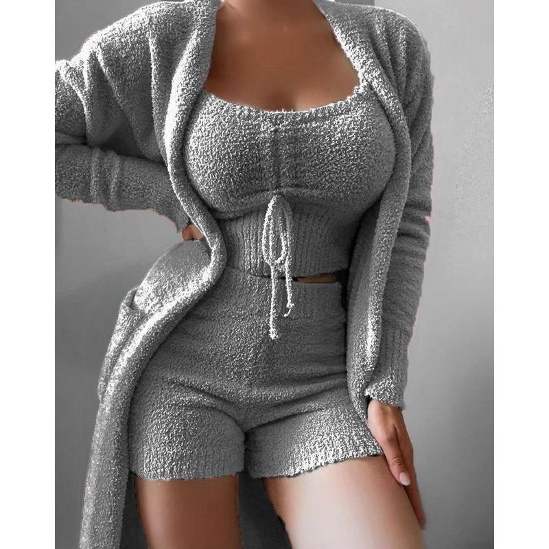 Women's 3-Piece Fluffy Fleece Pajama Sets Loungewear Outfits
