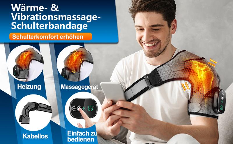 Fitease Cordless Shoulder Heating Pad for Men Women, Heated Shoulder Wrap with 3 Vibration and Heat Settings for Rotator Cuff Relief