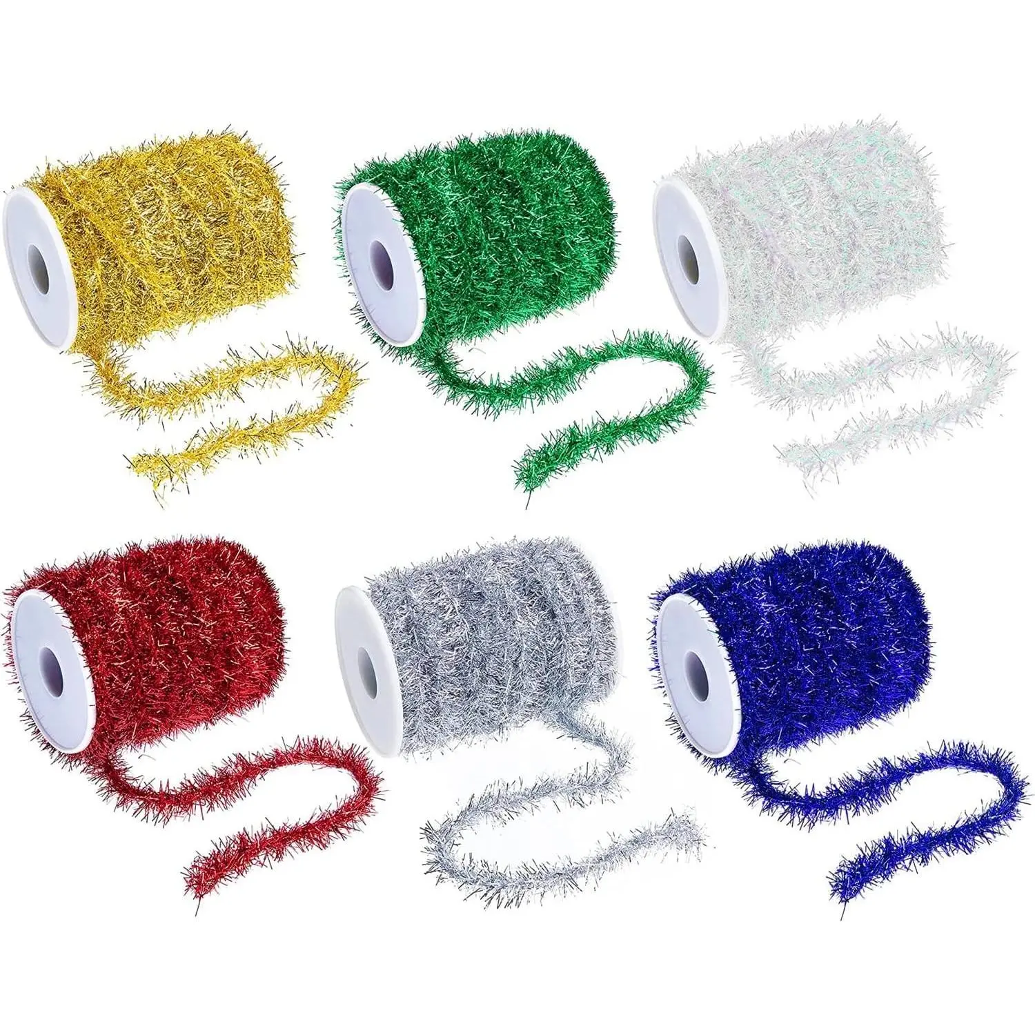 6 Color Glitter Christmas Tinsel Garland - 32.8 Yard Thin Garland for Christmas Tree Birthday Party Decorations Supplies