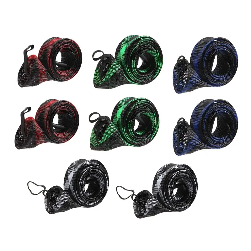 8pcs Fishing Rod Sleeve Sock, Fishing Rod Cover Scalable Braided Mesh Rod Sleeve Fishing Tools Accessories with Lanyard