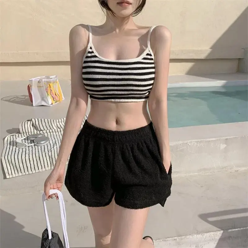 New Striped High Waist Bikinis Three Pieces Swimsuit Women Swimwear Sports Beach Wear Bathing Suits Korean Bikini Set Pool 2024