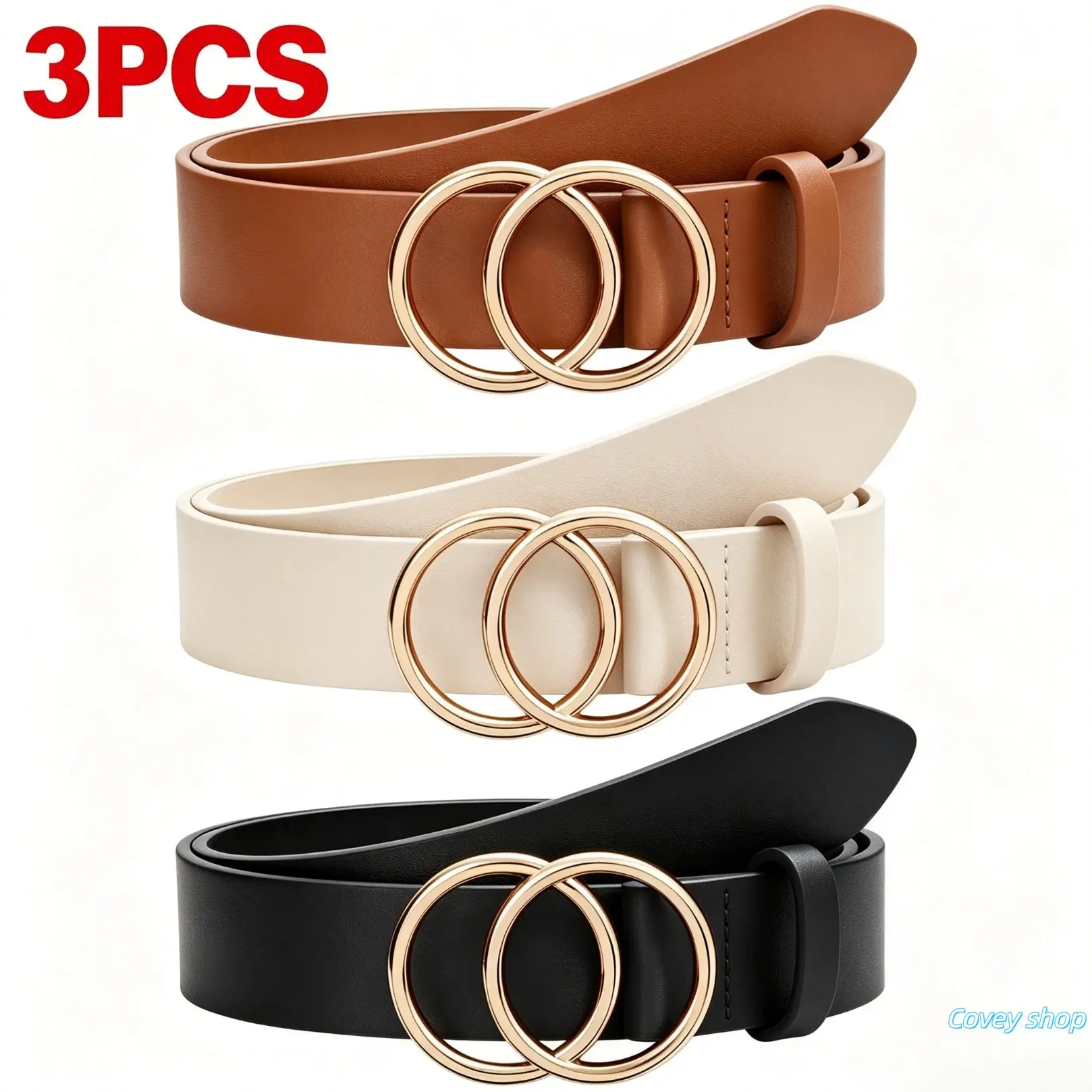 Double O-Ring Buckle Faux Leather Waist Belt For Women, Soft Smooth Fashion Strap, Versatile Waist Accessory For Matching Jeans, Dresses And Daily Casual Outfits