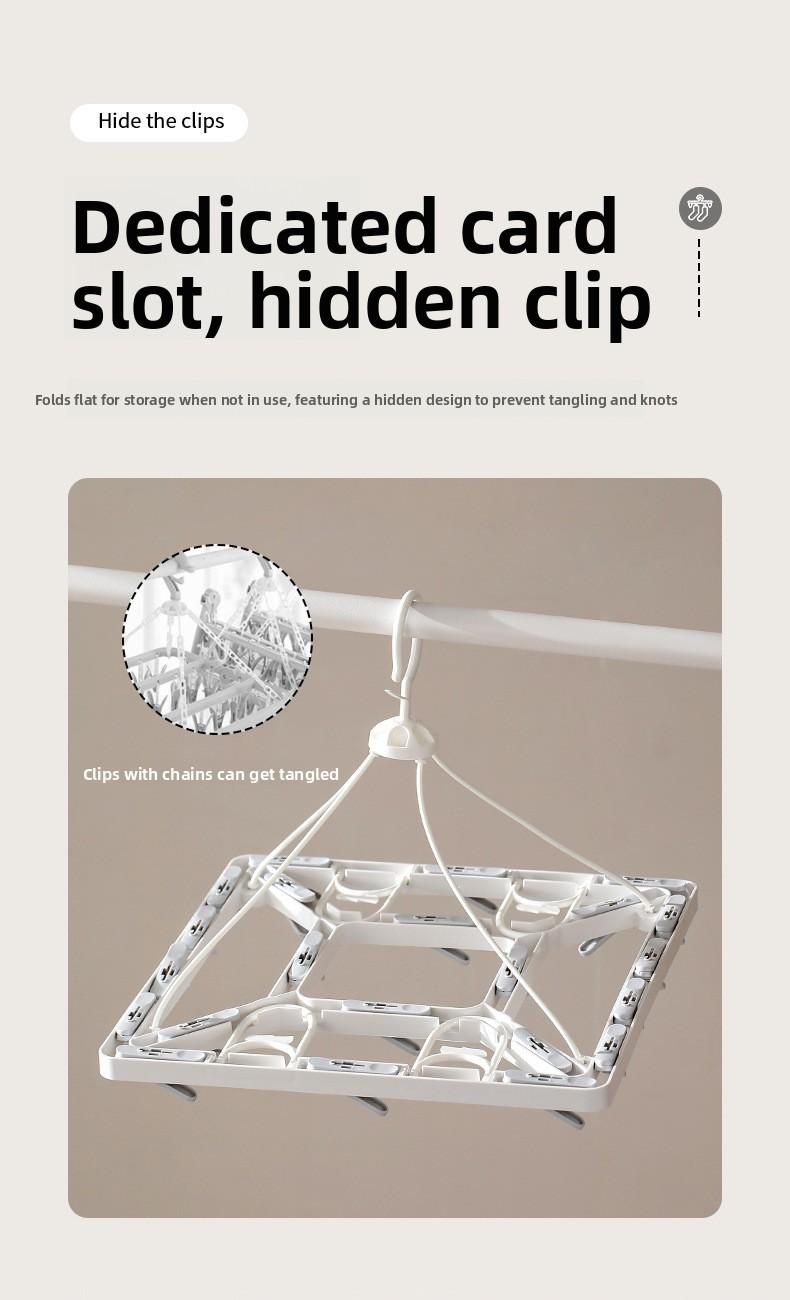 FaSoLa Household Folding Drying Rack, Multi-Clip Sock and Underwear Drying Tool, Multifunctional Windproof 2-in-1 Drying Rack