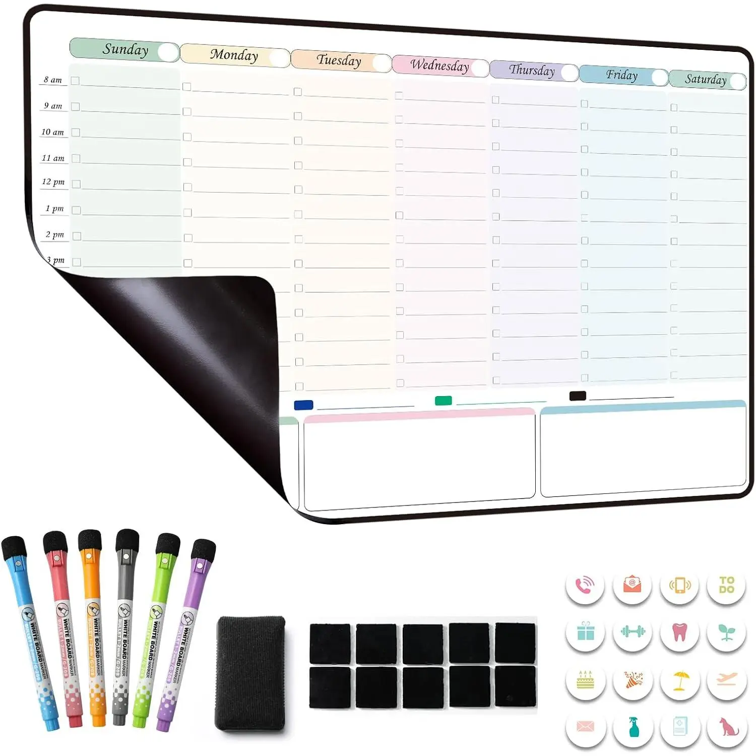 Dry Erase Weekly Planner with Hourly Time Slots Whiteboard Calendar for Fridge, Schedule Board, to DO and Chore List for Family 16.5”(L) × 11”(H)