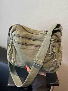 Relaxing retro casual style practical texture shoulder bag, adjustable shoulder strap, multi zipper pocket design, simple and versatile fashionable and personalized crossbody bag, suitable for daily commuting and shopping