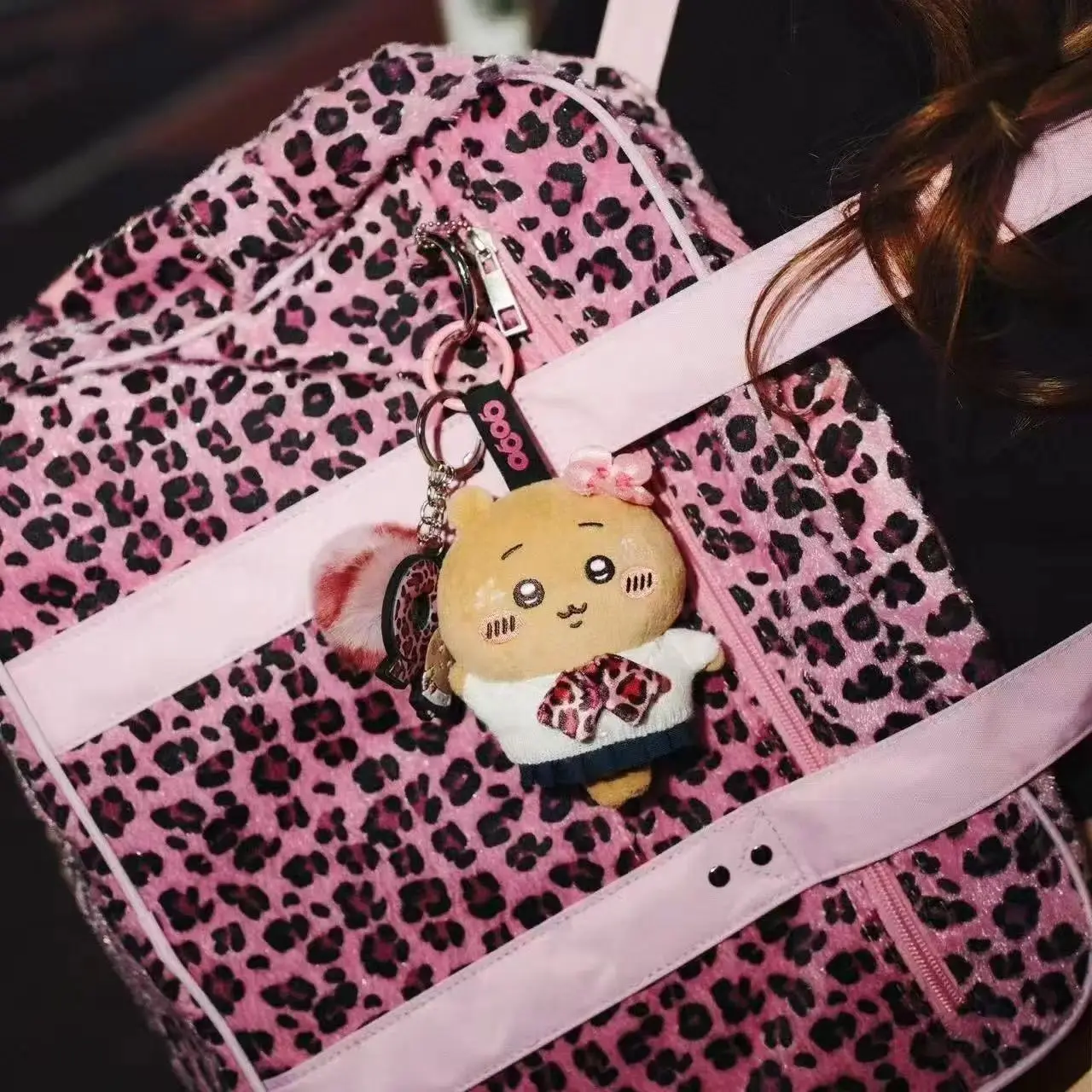 JIYI Usagi Momonga Plush Keychain Leopard Print Gal Style Stuffed Toy Bag Charm Wild Fashion Character Doll Gift 9090 Collab