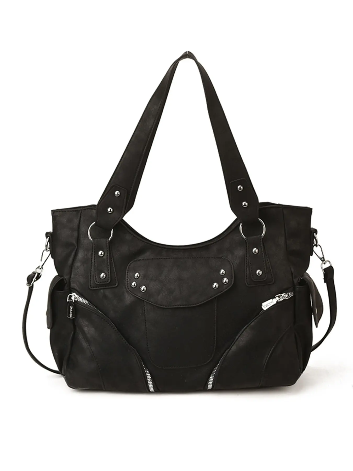 Rivet Vintage Soft Leather Motorcycle Handbag, American Punk Y2K Retro Street Style, Detachable Strap, Large Capacity Commuter Bag, Trendy Crossbody Bag