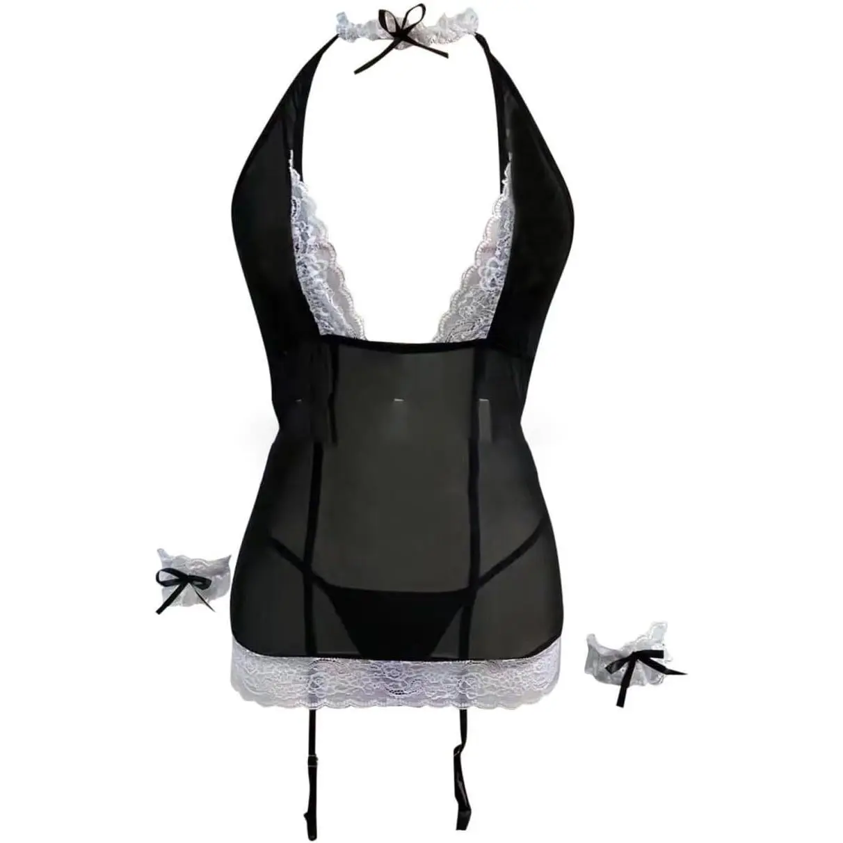 Goddess Collection Women Sexy Lingerie Maid Cosplay Costume French Naughty Cute Lace Trim Dress Babydoll Servert Halloween Roleplay Outfits