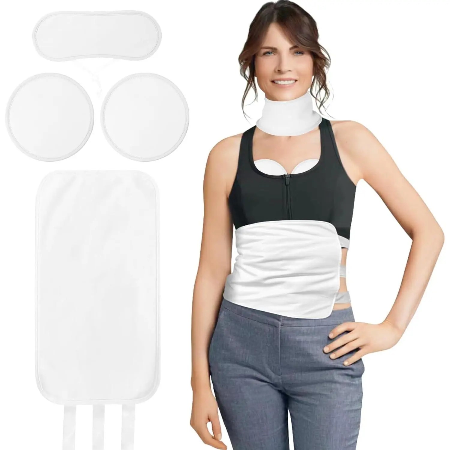 4 Pcs Castor Oil Pack Wrap Organic Cotton for Stomach, Neck, Breast, Belly, Liver Detox, Reusable Castor Oil Compress and Pack Kit with with Six Adjustable Straps