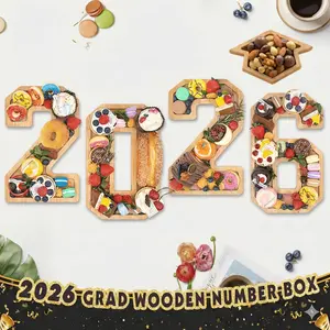 2026 Graduation 4-Piece Wooden Number Charcuterie Board Set with Grad Cap Centerpiece, Multi-Purpose Snack Boards for Snacks, Candies, Desserts & Decor | Grad Parties, Gifting & Celebrations