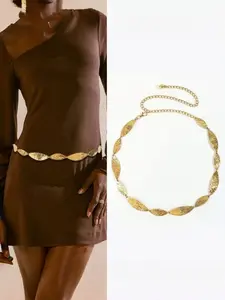Vintage Gold Leaf Chain Waist Chain, Adjustable Long Metal Decorative Chain, Casual All-Season Accessory, Elegant Party Jewelry