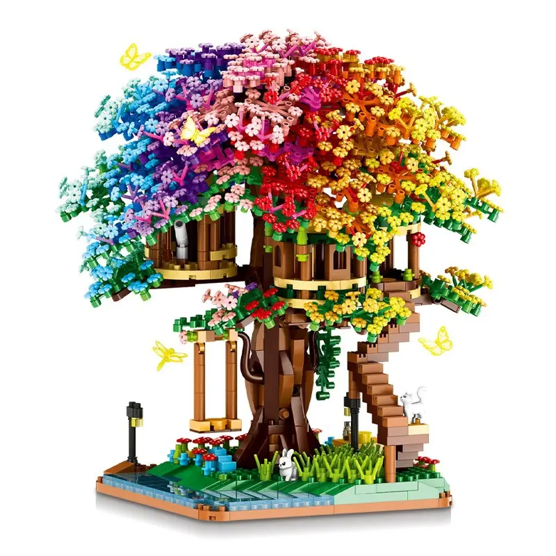 Colorful Tree House Building Block Toy, DIY Bouquet Building Blocks, Home Decor Decoration, Bookshelf Ornament, No Watering Desktop Decor, Blocks Set