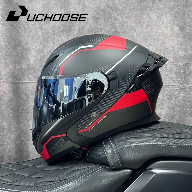Umoshi Dot Certified Flip-Up Motorcycle Helmet with Bluetooth-compatible Attachment, Retro Full Face Helmet for Safe Rides, Suitable for All Seasons and Urban Commuting