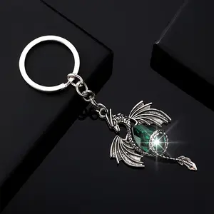 Stylish European and American Retro Cartoon Dragon-Shaped Glass Keychain Backpack Charm for Men
