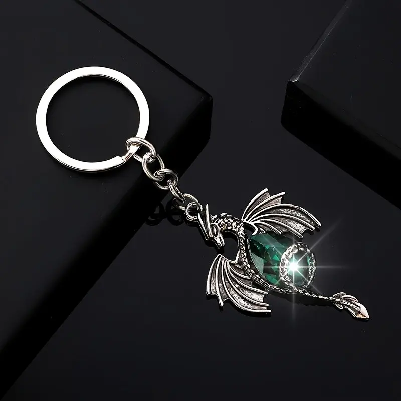 Stylish European and American Retro Cartoon Dragon-Shaped Glass Keychain Backpack Charm for Men Key Rings Key Charms