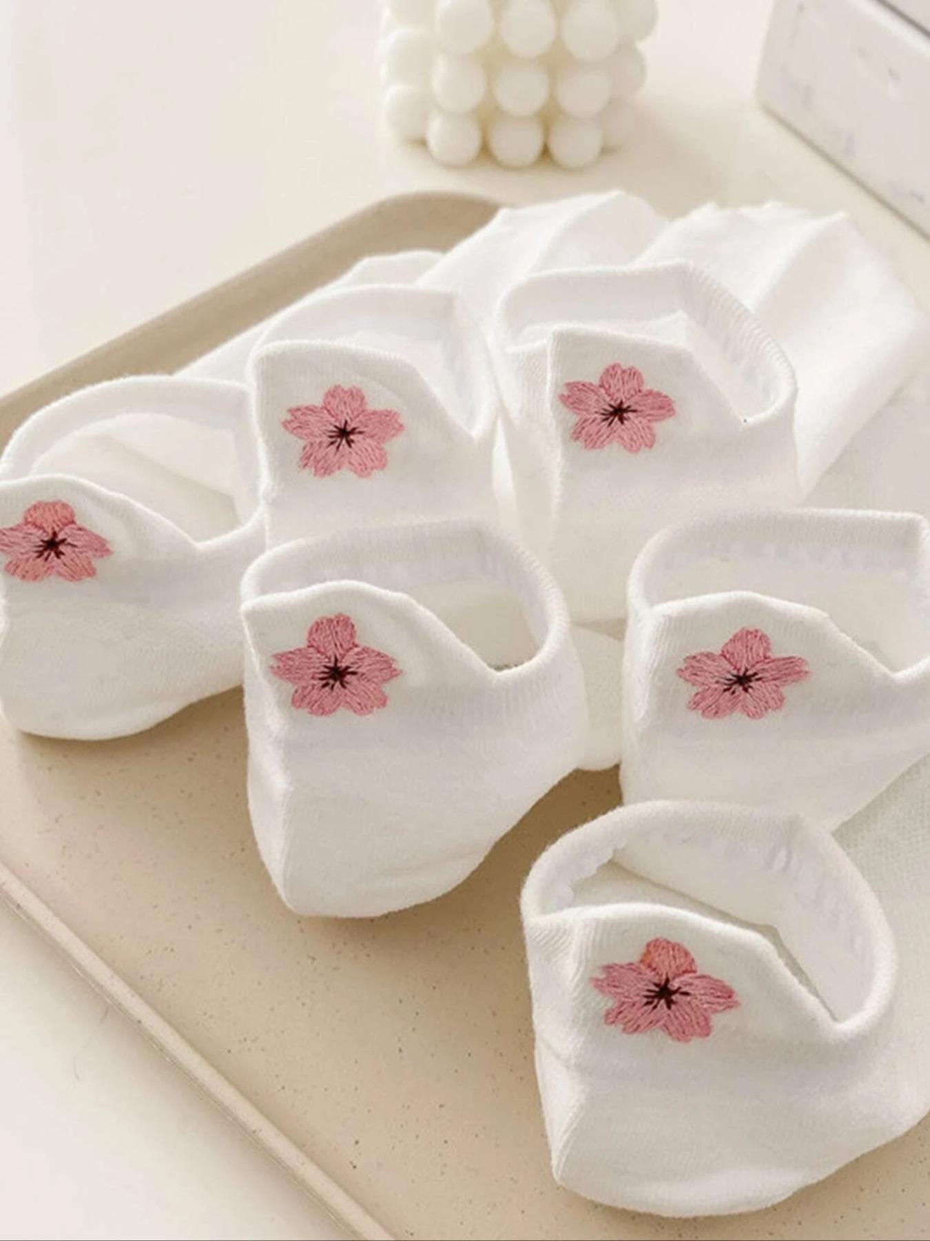 Women's Floral Embroidered Ankle Socks, Casual Soft Comfy Knit Low Cut Socks, Comfy Anklet for Women, Multi-pack Hosiery for Summer, Elegant