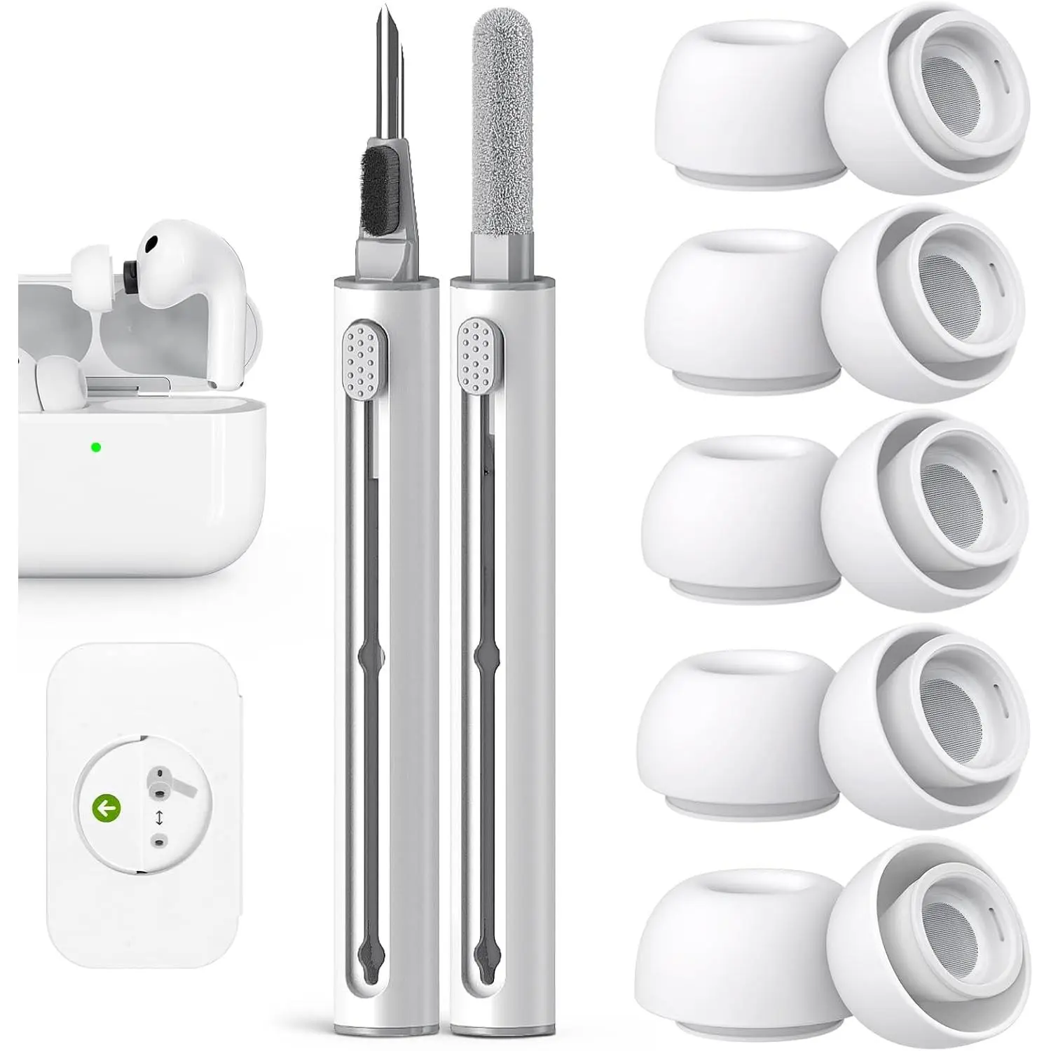 Pohgelan for AirPods Pro 3 Replacement Ear Tip(XXS/XS/S/M/L)-White | Silicone,with Noise Reduction Hole & Built-in dust Guard Screen, with Cleaner kit -5 Sizes