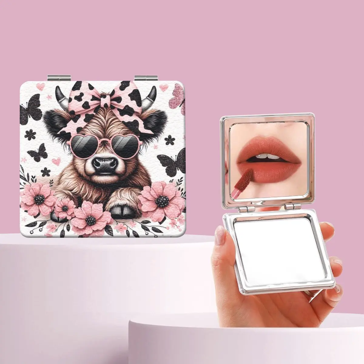Cute Bull Butterfly Flower Makeup Mirror, Foldable Mini Handheld Mirror, Perfect for All Occasions, Ideal Gift for Friends and Family