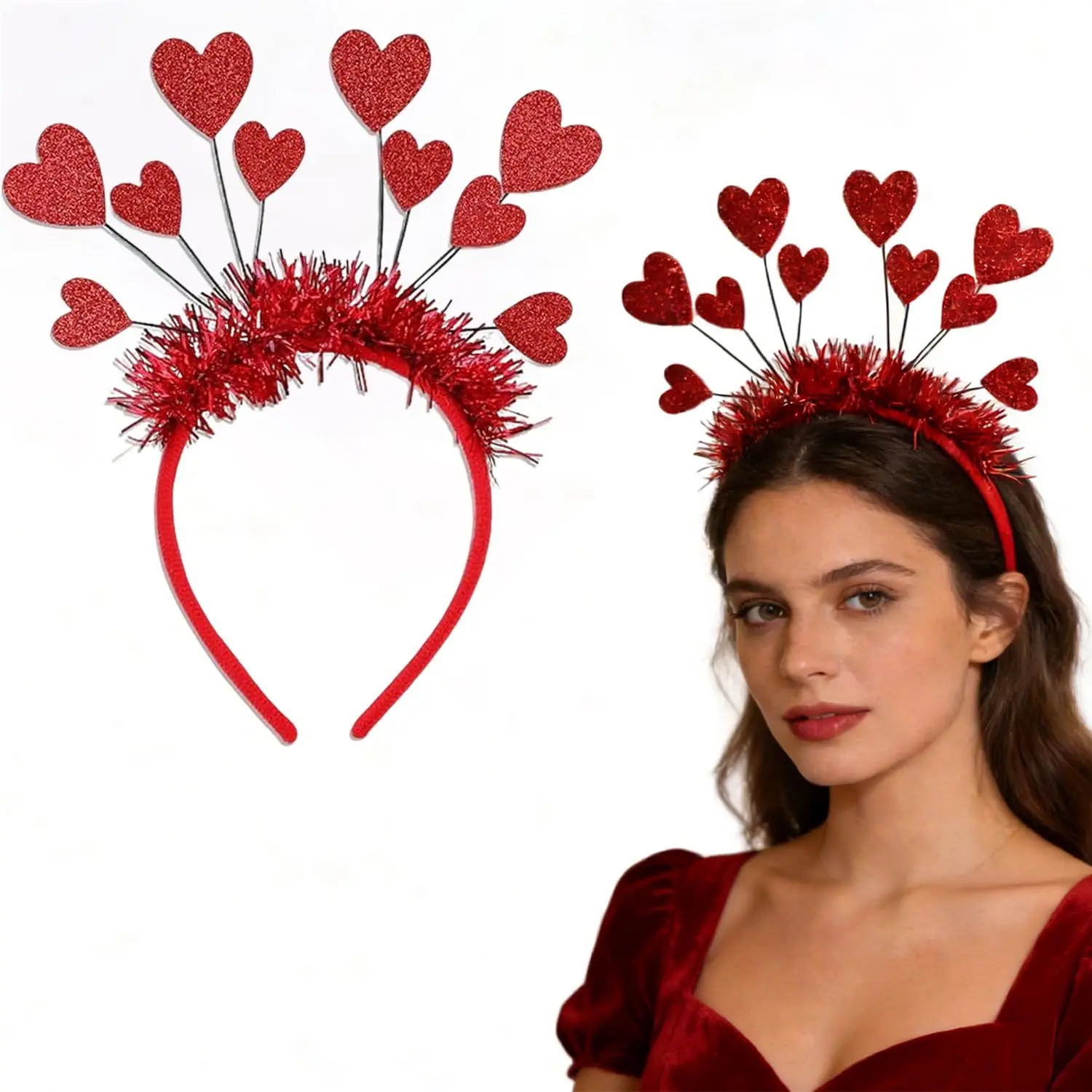 Glitter Heart Headband for Women Heart Headpiece Valentines Headband Fashion Romantic Red Hairband Valentines Party Headwear Holiday Hair Accessories for Christmas Valentines Decor Supplies 1 count