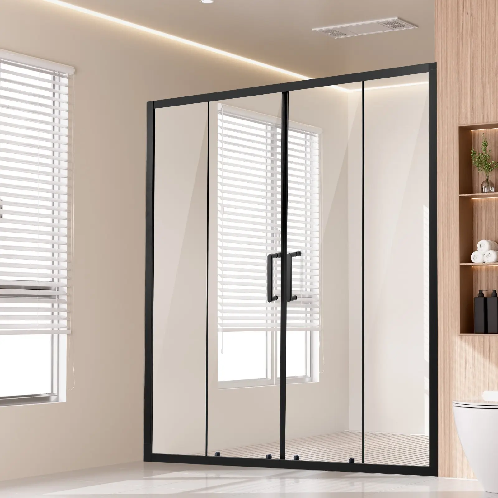 VEVOR Semi-frameless Shower Door, 57.8-59 Wx 70 H in, Double Sliding Glass Door with 1/4 in(6mm) Clear Tempered Glass, Waterproof Shatterproof Stainproof with Stainless Steel Hardware, Matte Black