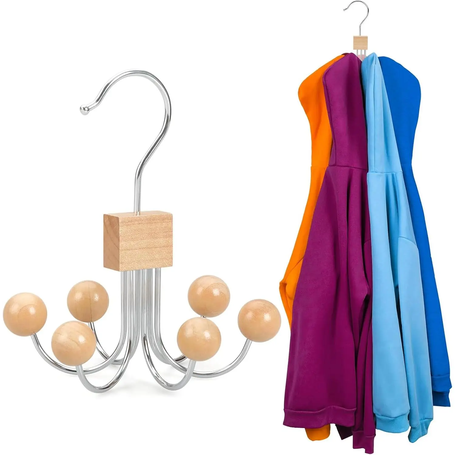 Hoodie s with 6  Balls, Purse , Scarf , Wooden Closet Hooks, Handbag Organizer, Bra , Accessory Organizers for Scarf, Tanktop, Hat, Sweatshirt CT81N