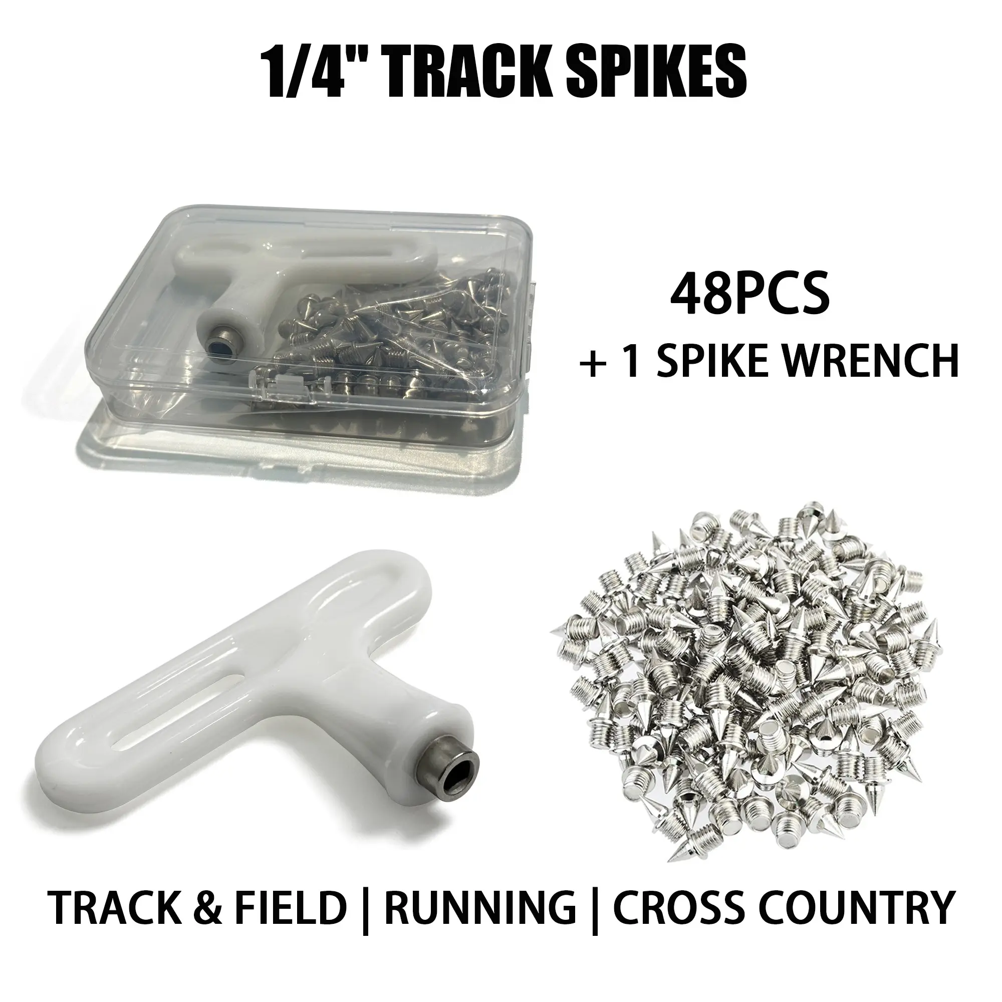 48pcs 1/4 Inch Track Spikes with Spike Wrench, Replacement Spikes for Track and Field, Running and Cross Country Shoes