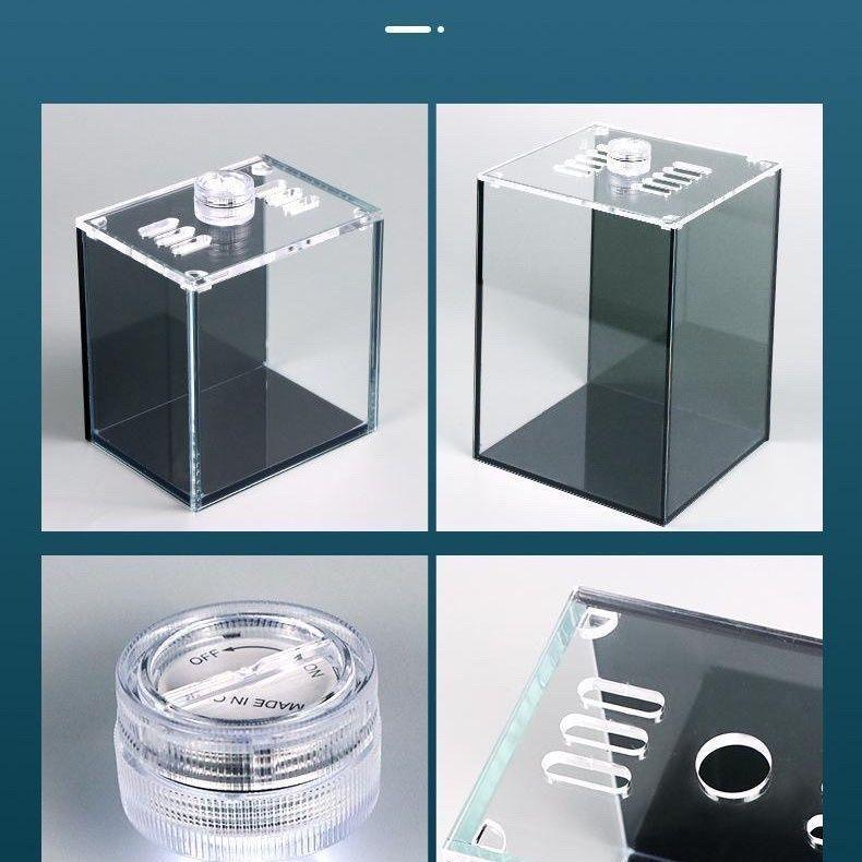 Master Small Fish Tank Black Glass Tank Desktop Small Glass Mini Ultra Clear Glass Betta Tank with LED Light Lid