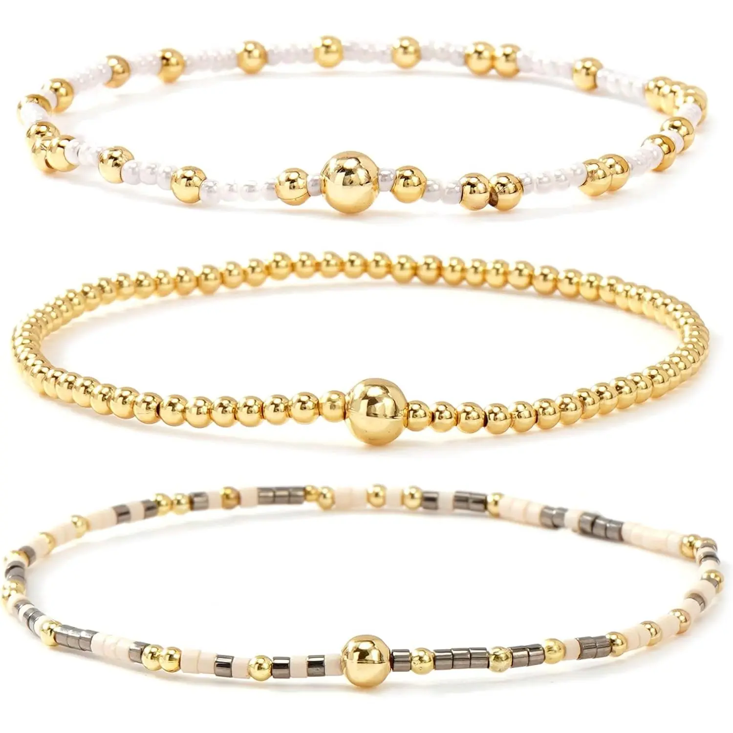 Cute  Colorful Beaded Bracelet Stack Set for Women,Bohemian Stackable Bracelets Small Beads Fashion Stretch Holiday Prom Accessories